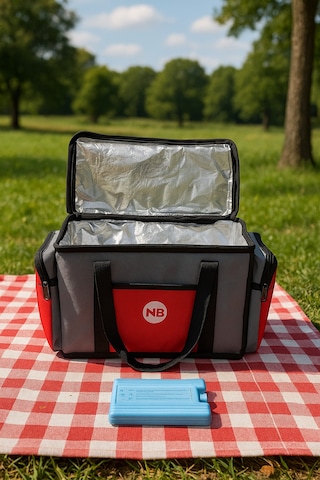 Newbag Yandan Cep Yalıtımlı Soğutucu El Askılı Kamp Çanta-gri Krm Gri - Kırmızı