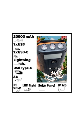Güneş Enerjili 20000 Mah Powerbank Solar 4 Panel Su Geçirmez Hızlı Pd 20w Hızlı Şarj Renkli