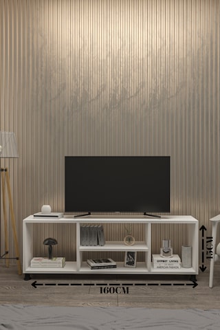 Tv Ünitesi,televizyon Sehpası Luna 160 Cm Portatif Minifix Kurulum Beyaz