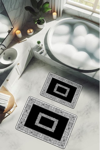 Yıkanabilir Kaymaz Tabanlı Modern Desenli 2'li Banyo Paspas Takımı Bps0043 Renkli