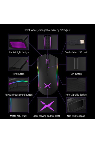 Maiyame Delux M625 Rgb Aydınlatmalı 7 Tuşlu 4000 Dpı Oyuncu Faresi - Siyah 001