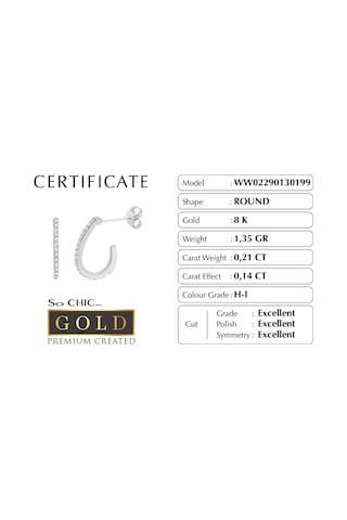 Beyaz Altın Sertifikalı Premium Created Taşlı Halka Küpe Beyaz Altın