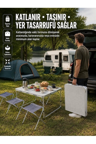Ayarlanabilir Yükseklikli Kamp Ve Piknik Masası 4 Kişilik Katlanabilir Masa Seti Diğer
