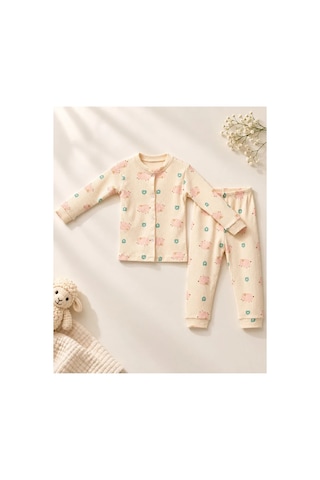 Cerenbebe Kız Çocuk Pijama Takımı Kuzu Desenli Krem
