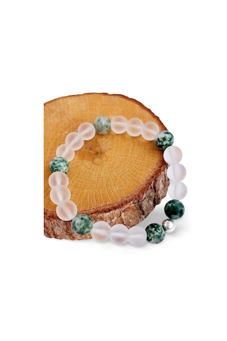 Gümüş Yosun Akik Necef Doğal Taşlı Zarif Tasarım Kadın Gümüş Bileklik Gümüş