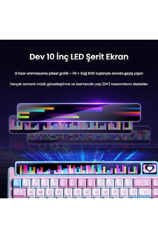Leobog Amg65 Mekanik Klavye Led Matrix Ekranlı Silent Cotton Candy Switch Rgb Hot-swap Oyuncu Klavyesi Pembe