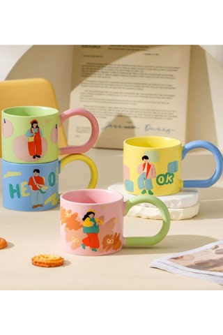 Kız Ve Erkek Modelli Büyük Saplı Seramik Kupa 2001 Mavi