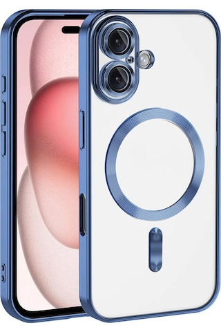 Teknomoda Apple Uyumlu iPhone 17 Kılıf Kamera Lens Korumalı Renkli Magsafe Şeffaf Silikon Mavi Mavi