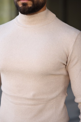 3'lü Paket Yarım Boğazlı Erkek Kazak Bej - Siyah