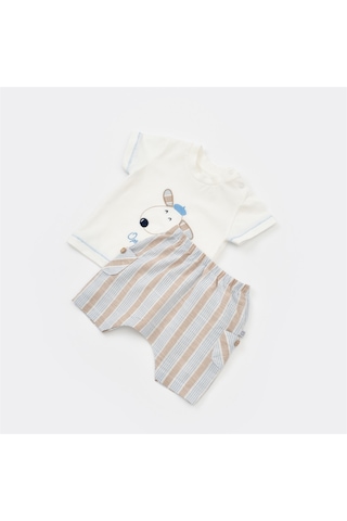 Bibaby 2li Takım Şortlu Stripe Sytle Bej - Mavi-9508 Bej