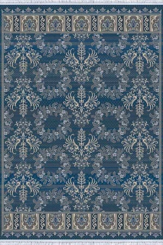Mavi Vintage Dokuma Pamuk Tabanlı Kaymaz Kilim Klm221n11