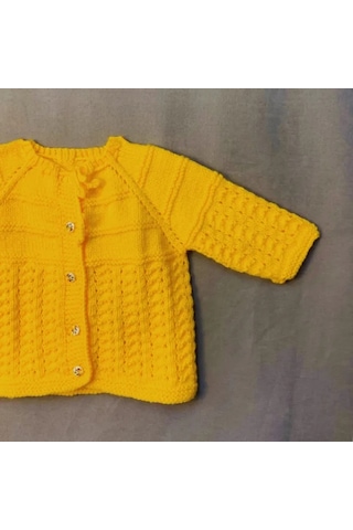 Uretti - Kadir 7704 - El Örgüsü Bebe Yün Robalı Yaka Kız Bebek Hırka - 10 / 12 Ay Sarı