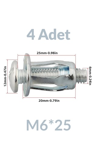 M6x25 Sac Arkası Açılır Somun Kaporta Tipi Petal Somun M6