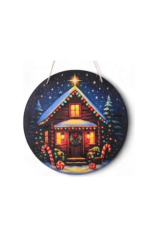 Baston Şekerli Yeni Yıl Evi Kapı Ve Duvar Süsü 30x30