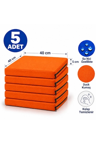 Kare 40x40x5cm Minderi , Sandalye Minderi ,kreş Anaokulu Oyun Minderi , Bahçe Dekor Minderi 40x40x5 Cm 5 Adet Turuncu