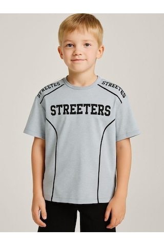 Çocuk Streeters Yazılı Pamuklu Oversize T-shirt-16015 Gri