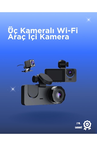 Gelişmiş G-sensörlü Üçlü Araç Kamerası - 5' Lcd Ekran Ve Hareket Algılama