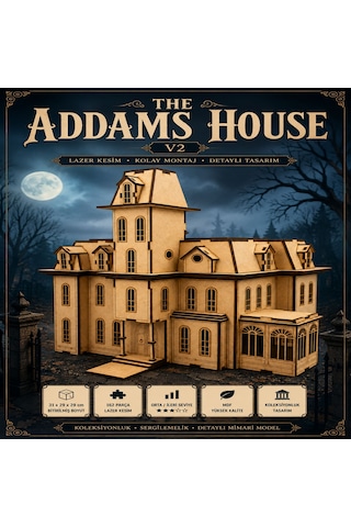 The Addams House V2 Ahşap Maket Seti Dıy Gotik Köşk Mimari Koleksiyoner Modeli 162 Parça