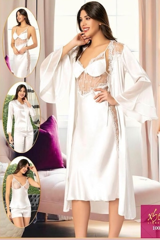 Xses 1005 Kadın Çeyizlik Saten 6'lı Takım-ekru Ekru