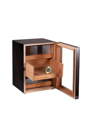 Lubinski Camlı 3 Çekmeceli Humidor Puro Kutusu Maun 100s