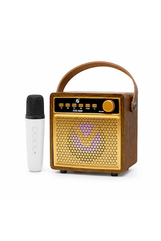 Kts-1865 3 Ahşap Hoparlör Kablosuz Mikrofonlu Taşınabilir Karaoke Sistemi Party Box Eğlence Paketi