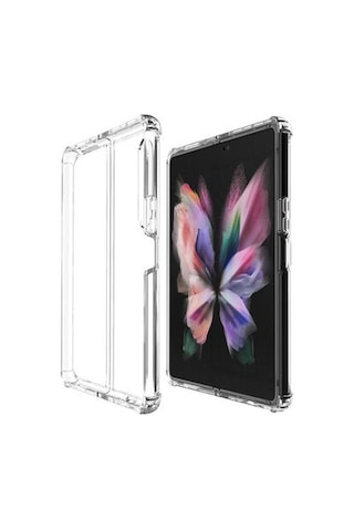 Samsung Galaxy Uyumlu Z Fold 3 Kılıf Köşe Korumalı Şeffaf Sert Premium Silikon Kapak Ryc/nitro Şeffaf