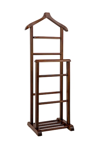 İkili Dilsiz Uşak Koyu Kahverengi Masif Ahşap Palto Ceket Cüppe Ahşap