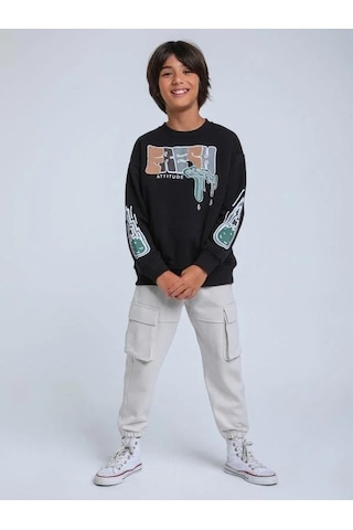 Jack Lions Erkek Çocuk Fresh Dokulu İnce Şardonlu 3 İplik Sweatshirt-14257 Siyah