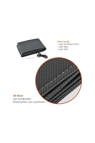 Fox D-125 Dikmeli Noktalı 38 Cm Gri Direksiyon Kılıfı