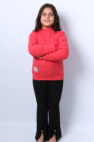 Kız Çocuk Triko Düz Badi Ribanalı Balıkçı Yaka C68 Açık Kırmızı