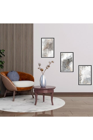 3'lü Mermer Desen Gri Soyut Foreks Tablo