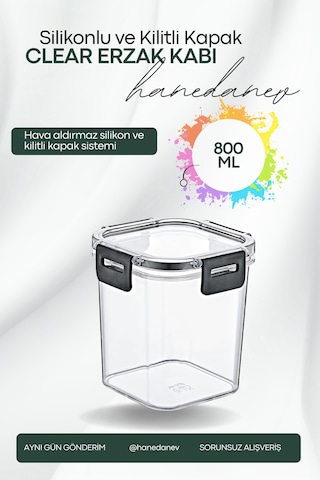 Clear Kare Erzak Kabı - Silikonlu Ve Kilitli Kapaklı Saklama Kabı 850 Ml 12 X 12,5 Cm ŞEffaf
