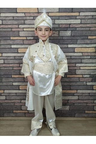 Krem Altın Şehzade Model Sünnet Kıyafeti (0-10 Yaş)