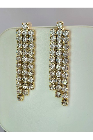 Taşlı Sallantılı Gold Renk Küpe Gold