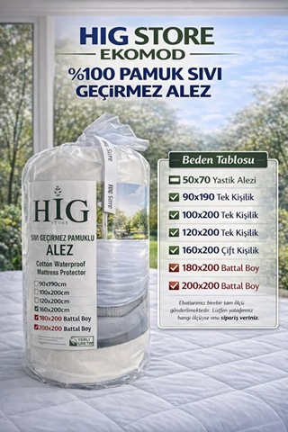 Pamuklu Sıvı Su Geçirmez Terletmez Antialerjenik Fitted Yatak Koruyucu Alez Yastık-tek-çift-battal Boy Alez Beyaz