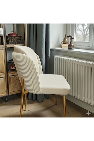 Msy Home 6 Kişilik Aura Gold Serisi Beyaz Lake Oval Yemek Masası Ve Puffy Krem Sandalye Takımı Modern Bej