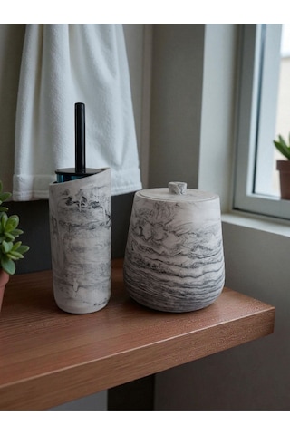 4 Parça Antrasit Beton Banyo Wc Seti Tuvalet Fırçası Çöp Kovası 4 Litre Antrasit