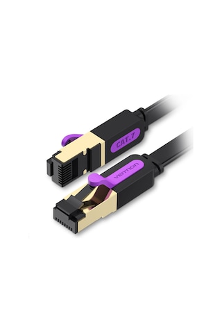 Maiyame Ventıon Cat7 Ethernet Kablosu - 1m Siyah Düz Kablo, Ekranlı Altın Kaplı, 10gbps Hızlı Veri Transferi, Bilgisayar Ağ Bağlantısı