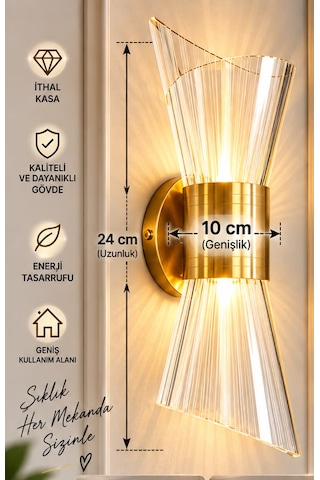 Gold Modern Aplik Duvar Lambası 3 Renk Işık Modlu Elektrikli Şık Dekoratif Led Aydınlatma Pilli Değildir Sarı