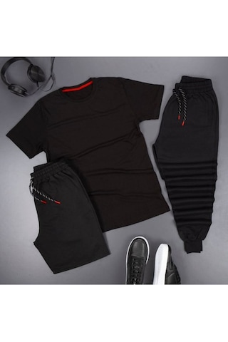 3'lü Spor Eşofman Takımı Kombini Siyah