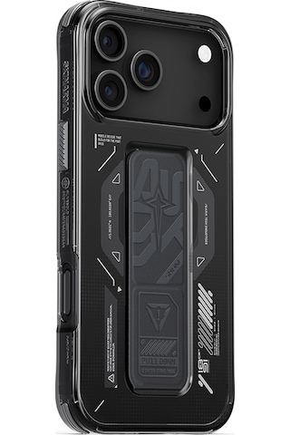 Apple Uyumlu iPhone 17 Pro Max Kılıf M-safe Teknoloji Desenli Skinarma Helio Mag Charge Standlı Kapak Füme Füme