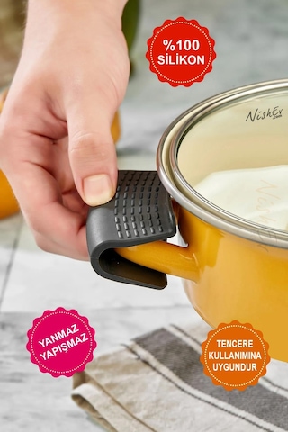 Nishev Yanmaz Yapışmaz Silikon Tencere Tutacağı Silikon Kulp Tutacak 1 Adet Çift Siyah