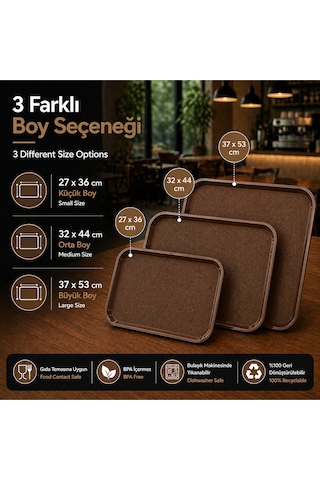 Abs Servis Tepsisi Kaymaz Yüzeyli 32x44 Cm Kahverengi Renk Endüstriyel Kullanıma Uygun, Kırılmaz, Bpa Free 7 Renk Seçenekli