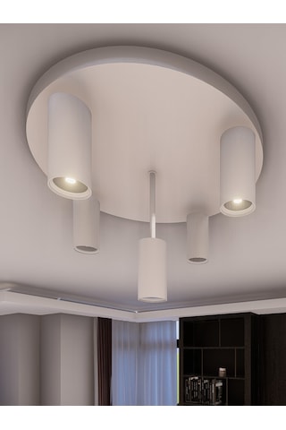 Miren Beyaz Sabit Başlıklı 5'li Spot Led Tavan Avizesi