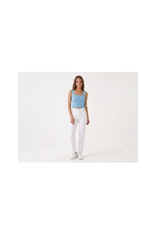 Onno Style Women Kolsuz Askılı Kare Yaka Fitilli Triko Kadın Bluz Mavi