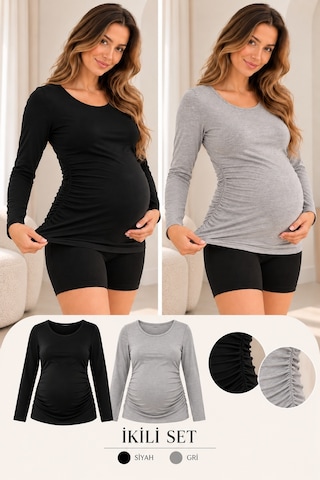 Luvmabelly Myra2301 2304 Hamile Tshirt Seti Siyah