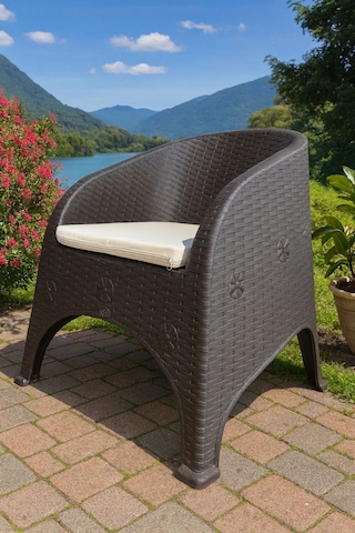 Olivia 1+1 Bistro Set Minderli 2 Kişilik Oturma Grubu Sehpa Bahçe Balkon Teras Set Kahverengi Kahverengi