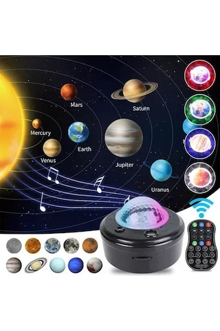Maiyame Kara Kasa Akrilik Perde 10 Gezegenli Evren, Yıldız, Galaksi, Dünya Işıklı Projeksiyon Lambası