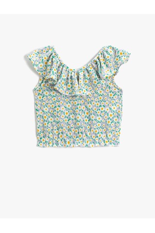 Çiçekli Kız Çocuk Crop Yeşil