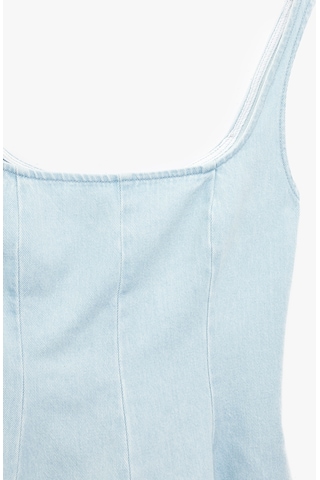 Koton Pamuklu Kare Yaka Kolsuz Fermuar Detaylı Slim Fit Jean Bluz Açık İndigo 6sal30032md